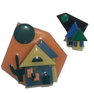 Lucinda pins houses vintage 80s Santa Fe Southwest folk art brooch